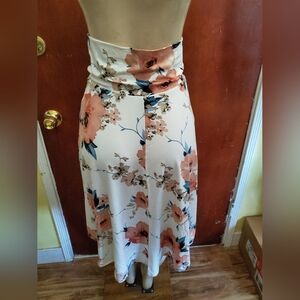 White and Peach A-Line Midi Skirt with Wrap Style